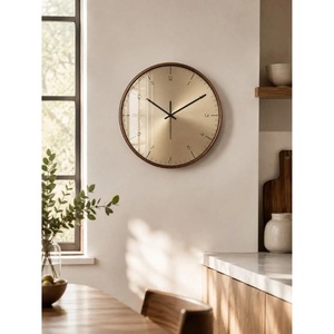 Horloge murale analogique en bois ronde, design minimaliste, silencieuse, décoration de salon - Product Image 3