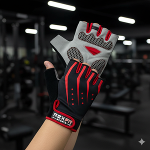 Gants de sport Rexfit demi-doigts en polyester noir et rouge, anti-humidité, antidérapants, respirants, à enfiler, pour entraînement, musculation et fitness - Product Image 3
