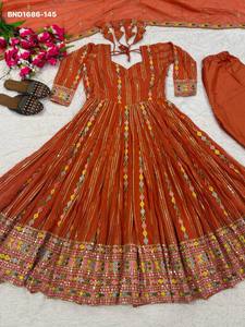 Traje Anarkali de uso ocasional en georgette sintético con bordado de lentejuelas de 5 mm, pantalón y dupatta, proveedor indio. - Product Image 5