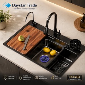 Daystar Trade Modern Double Bowl <b>Deck</b> Mounted Eco-Friendly Handmade 304 Stainless Steel Nano Black Rectangular Kitchen Sink - Product Image 4