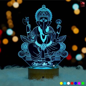 Lampe de nuit LED 3D Illusion Ganesh de qualité supérieure, lumière décorative en acrylique pour la salle de prière, la maison, le temple, la chambre à coucher, le bureau - Product Image 3