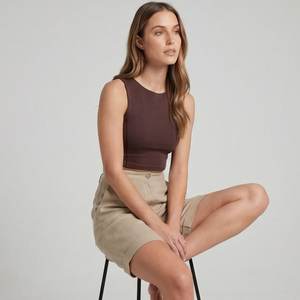 Shorts de Cintura Media para Mujer, Color Sólido, Estilo Casual, Transpirables, Ecológicos, de Secado Rápido, Algodón y Elastano, Cintura Elástica, Corte Regular - Product Image 5