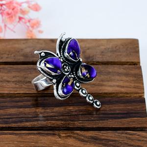 Anillo de Turquesa Púrpura, Plata de Ley, Joyería Artesanal Oxidada, Estilo Boho, Inspirado en la Naturaleza, Regalo para Ella - Product Image 4