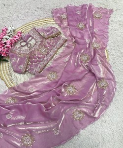 Sari de Seda Rosa con Bordado, Traje Tradicional Indio para Bodas, Largo hasta el Suelo, Corte Regular para Mujer, Todas las Temporadas (MD-3093) 85197 - Product Image 4