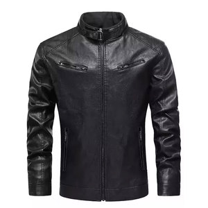 เสื้อแจ็คเก็ตหนัง PU ทรงสลิมฟิตสำหรับผู้ชาย ปกคอพับ ปิดด้วยซิป สีพื้น แขนเสื้อแบบปกติ - Product Image 5