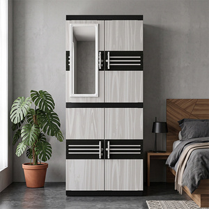 Naiba Portable Minimalist Plastic Wardrobe Storage Cabinet with Gray Flat Panel Hinged <b>Doors</b> & <b>Mirror</b> for Bedroom Storage - Product Image 1