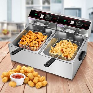 Friggitrice Elettrica da Banco a Doppia Vasca in Acciaio Inox 3400W per Ristoranti e Hotel - Product Image 1