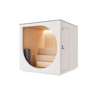 Cabina de Sauna Exterior en Forma de Cubo con Exterior Negro, Ventana Redonda Grande y <span class=keywords><strong>Chimenea</strong></span>, <span class=keywords><strong>Cabaña</strong></span> de Sauna para Jardín - Product Image 2