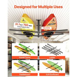 Sistema di Stoccaggio per Kayak Regolabile e Resistente, Supporto a Soffitto per 2 Kayak, Sistema di Stoccaggio Sospeso per Garage - Capacità 250 Libbre - Product Image 3