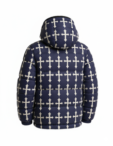 Nouvelle conception – Doudoune matelassée imperméable à capuche pour homme, motif croix bleue, manteau chaud d'hiver, style streetwear, personnalisable sur le devant - Product Image 5