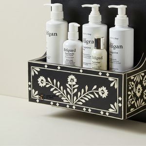 Estante de Baño de Lujo con Incrustaciones de Hueso Negro – Estante de Vanidad Floral Montado en la Pared Hecho a Mano con Incrustaciones de Hueso Negro - Product Image 2