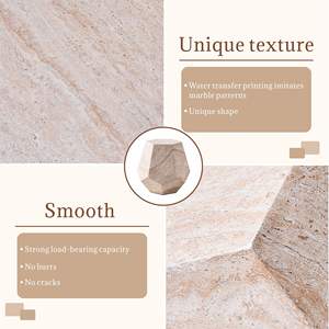 Table d'appoint beige aspect marbre, utilisation intérieure et extérieure, fabriquée en oxyde de magnésium - Product Image 5