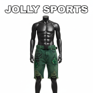 Shorts homme en denim coton épais, style déchiré et usé, broderie logo personnalisée, streetwear, délavage acide - Product Image 4