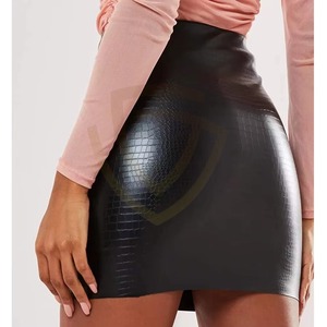 Falda de Cuero PU Negra para Mujer, Cintura Natural, Formal, Transpirable, Ecológica, Estilo Club - Product Image 2