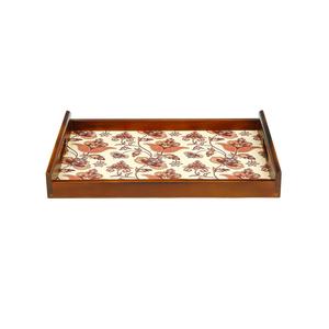 Bandeja Rectangular Decorativa con Estampado Floral Damasco Color Durazno, Bandeja de Servir de Madera Duradera de Lujo para Pedidos al por Mayor - Product Image 5