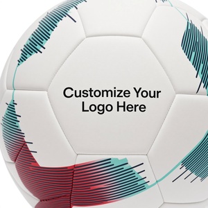Ballon de football personnalisable blanc avec rayures rouges et vertes, durable, léger, 0,5 kg, en PU, pour l'entraînement - Product Image 1