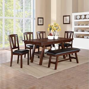 Panca da pranzo in noce scura in ecopelle nera - Product Image 5