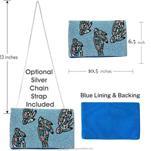 Bolso de Mano Tipo Clutch con Cuentas de Tortuga, Bolso de Mano Bordado con Lentejuelas Azules, Cadena Personalizada, para Fiestas, Noche, Moda, Portátil, Otoño, Mujeres, Niñas - Product Image 4