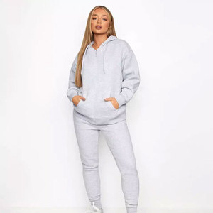 <b>Women</b> <b>Fleece</b> 2 Piece Streetwear Tracksuit Set Hooded Full Sleeve Solid Color Casual Wear Winter Regular Fit <b>Joggers</b> Pocket - Product Image 5
