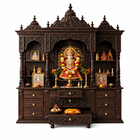 Grand Temple Indien en Teck Sculpté à la Main, Unité de Mandir de Grande Taille, Artisanat en Bois Fait Main, Sanctuaire Indien Hindou pour Puja, Temple Domestique Fini en Polissage Foncé de Qualité Supérieure