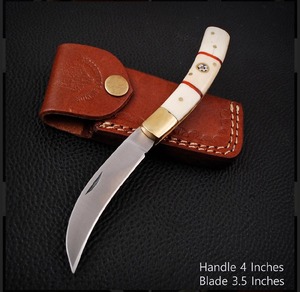 Navaja Plegable con Hoja de Acero Inoxidable y Rayas Rojas, Mango de Marfil, Navaja de Bolsillo para Camping, Longitud Total de 7.5 Pulgadas - Product Image 3