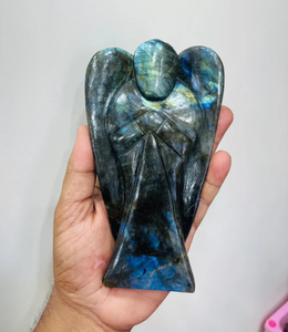 Grand ange en cristal de labradorite éclatant, sculpté à la main, pour la maison et le bureau, ALIF CRYSTAL et AGATE Gujarat - Product Image 1
