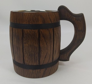 Chope à bière en bois de style baril avec doublure en acier inoxydable – Vaisselle vintage pour bars, restaurants et vente en gros - Product Image 2