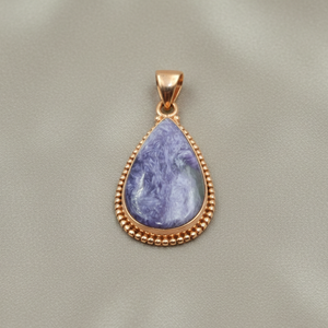 <b>Top</b> Quality Charoite Gemstone 925 Sterling Silver Pendant Teardrop Handmade Beaded Frame <b>Rose</b> Gold Yellow Gold Plated Jewelry - Product Image 2