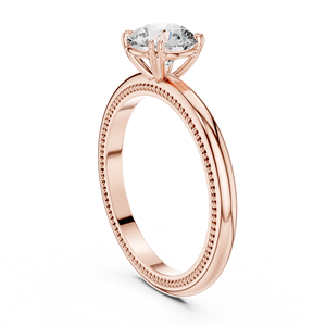 Anillo Solitario de Diamantes de Oro Rosa de 14K, Diseño Clásico Milgrain con Engaste de Garras, Promesa Eterna, Aniversario de Diamantes - Product Image 3
