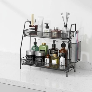 Black Metal 2 Tier Kitchen Rack For <b>Spice</b> <b>Jar</b> Oil Sauce Bottle Storage And Side Space For Cutlery And Sachets From India - Product Image 2