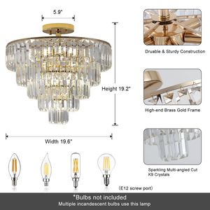 Lampadario a 5 piani con montaggio Semi a filo grande illuminazione a soffitto di lusso contemporaneo per lampadari da pranzo - Product Image 6