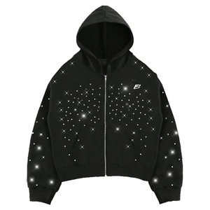 Sweat à capuche zippé pour homme, entièrement orné de strass, 450 GSM, en molleton de coton épais, fournisseur de vêtements OEM sous marque privée - Product Image 3
