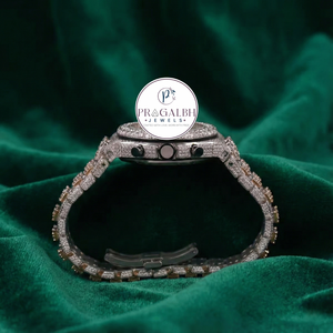 นาฬิกาเพชร Pragalbh Jewels รุ่น Fully Iced Out นาฬิกาโครโนกราฟสุดหรู ตัวเรือนสแตนเลสสตีล ระบบควอตซ์ สำหรับผู้ชาย - Product Image 4