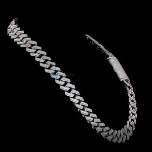 Precio al por mayor Cadena cubana de eslabones de 20mm 22mm S925 Oro blanco Diseño de 3 filas Joyería Hip Hop Cadena cubana de moissanita Iced Out - Product Image 3