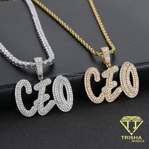 Collier pendentif personnalisé élégant avec nom, en or, diamant de laboratoire, bijoux personnalisés avec initiales, chaîne de mode hip-hop pour hommes - Product Image 2