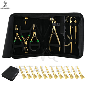 New Trending Premium Gold Finish Hair Extension Starter Kit with Specialized Pliers Extension Removal <b>Tools</b> and Carrying Case - Product Image 1