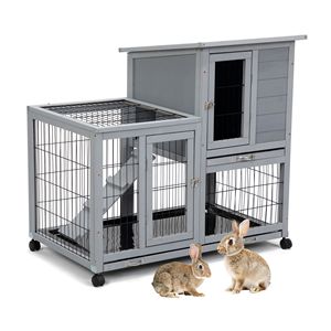 Conigliera rimovibile con vassoio rimovibile grigio e bianco e rotolamento ruote per animali domestici e mobili - Product Image 5