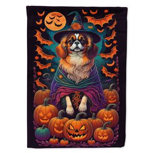 Multicolor tibetano Spaniel Witchy Halloween jardín bandera buzón decorativo patio Banner para Patio ilustraciones para patio césped signo - Product Image 1