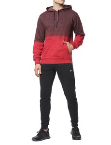 <b>Men's</b> Dip Dye Hoodie <b>Red</b> Gradient Cotton French Terry Regular Fit Casual <b>Sweatshirt</b> with Pocket Autumn Wear - Product Image 1
