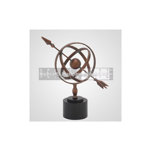 Antique Brass Armillary Sphere Sundial with Wooden Base Iron Arrow Nautical Astrolabe Globe Decorative Desk Accent Decor - Product Image 3