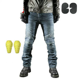 Jeans en denim pour motards avec protections pour les genoux, style délavé, pantalon toutes saisons - Product Image 1