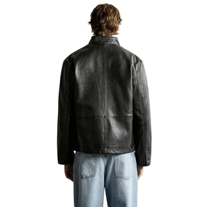 Men's Black Genuine <b>Leather</b> Streetwear <b>Blazer</b> <b>Jacket</b> Notch Lapel Three Button Front Relaxed Fit Premium Custom Fashion Outerwear - Product Image 5