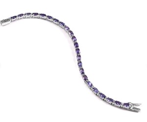 Natural Amethyst <b>Charm</b> Bracelet in Sterling <b>Silver</b> White Gold Plated Luxury February Birthstone Jewelry for Party Occasions - Product Image 3