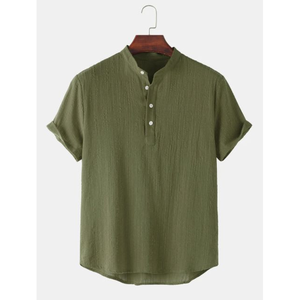 T-shirt Homme en Lin/Coton Tricoté à Col Montant, Manches Courtes, Confortable, Respirant, Infroissable, Séchage Rapide, Boutonné – Nouvelle Tendance 2025 - Product Image 1