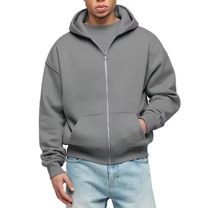 Sweat-shirt unisexe blanc à capuche et fermeture éclair, coupe classique, couleur unie, en coton French Terry, décontracté, pour l'automne - Product Image 4