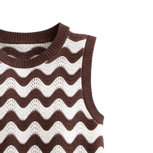 Women Chevron <b>Stripe</b> Knit Tank <b>Top</b> Sleeveless Textured Summer Pullover Casual Loose Fit Breathable Fashion Sweater <b>Vest</b> - Product Image 3