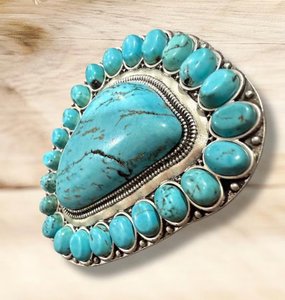 American Turquoise Cluster Statement <b>Ring</b> Western Boho Flower Design Southwestern Jewelry for Women Gift - Product Image 4