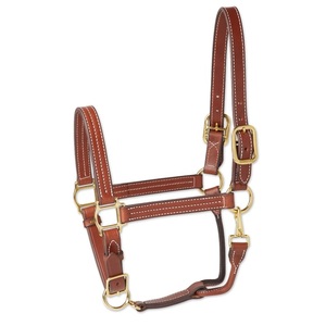 Cabestro de cuero grueso color marrón Habana con cuerda, acolchado suave de nailon y cuero vacuno, narquera cosida y herrajes de latón. - Product Image 1