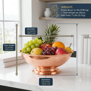 Bol sur piédestal en cuivre pur, bol de service, bol à fruits, vaisselle décorative en métal, bol de cuisine et de salle à manger en cuivre fait main, vente en gros - Product Image 5