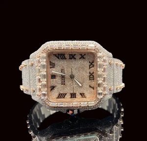 Reloj con Bisel Baguette Iced Out, Oro Rosa, Cuadrado, Números Romanos, Automático, Estilo Hip Hop, Joyería Premium para Hombre - Product Image 1
